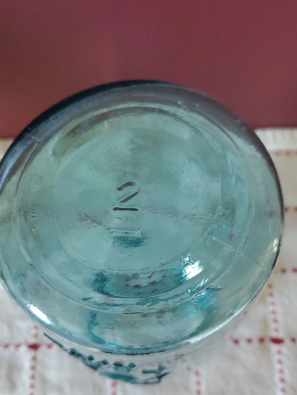 Vintage Blue glass mason quart jar